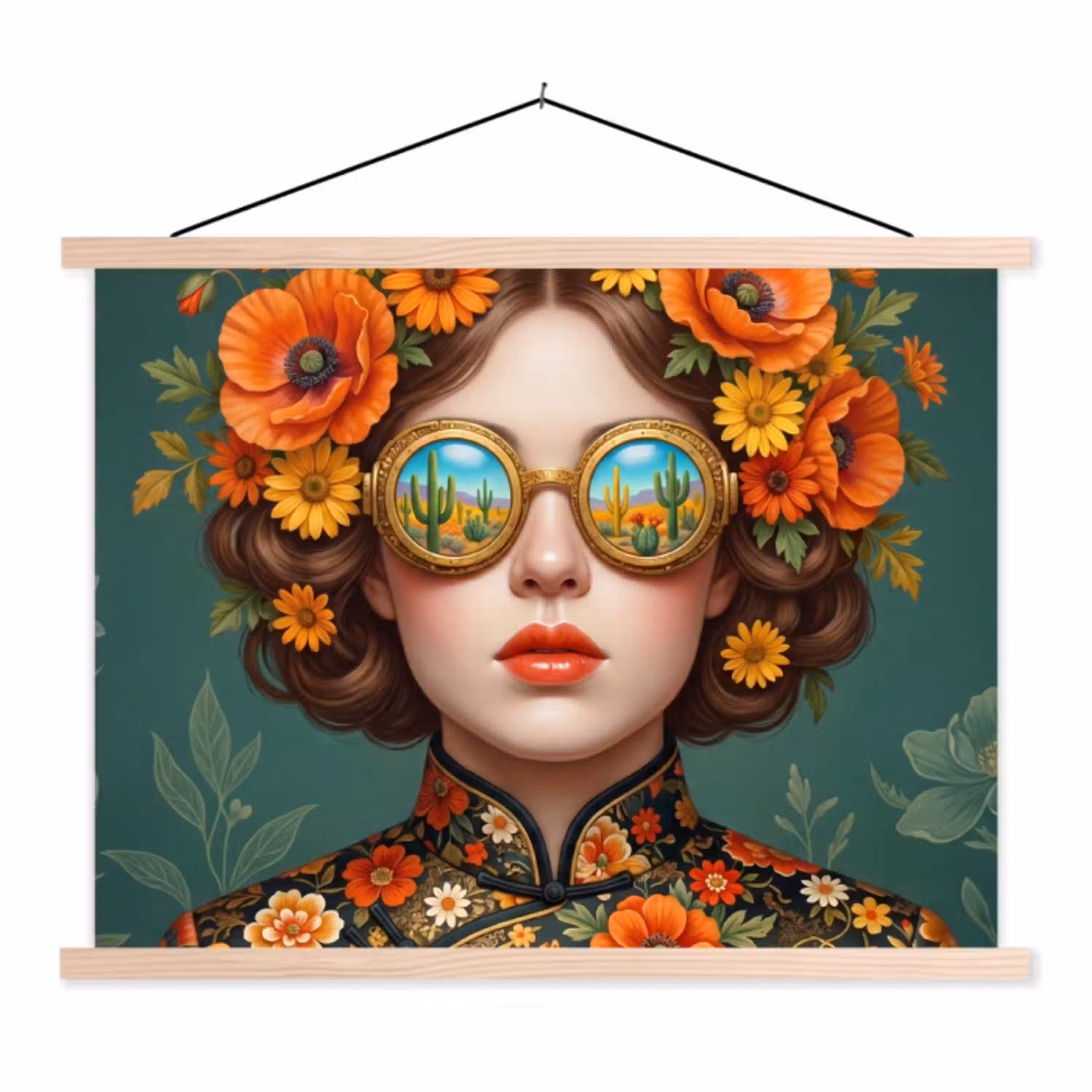 Portret - Vrouw - Kleurrijk - Expressief textielposter latten blank klein -3d