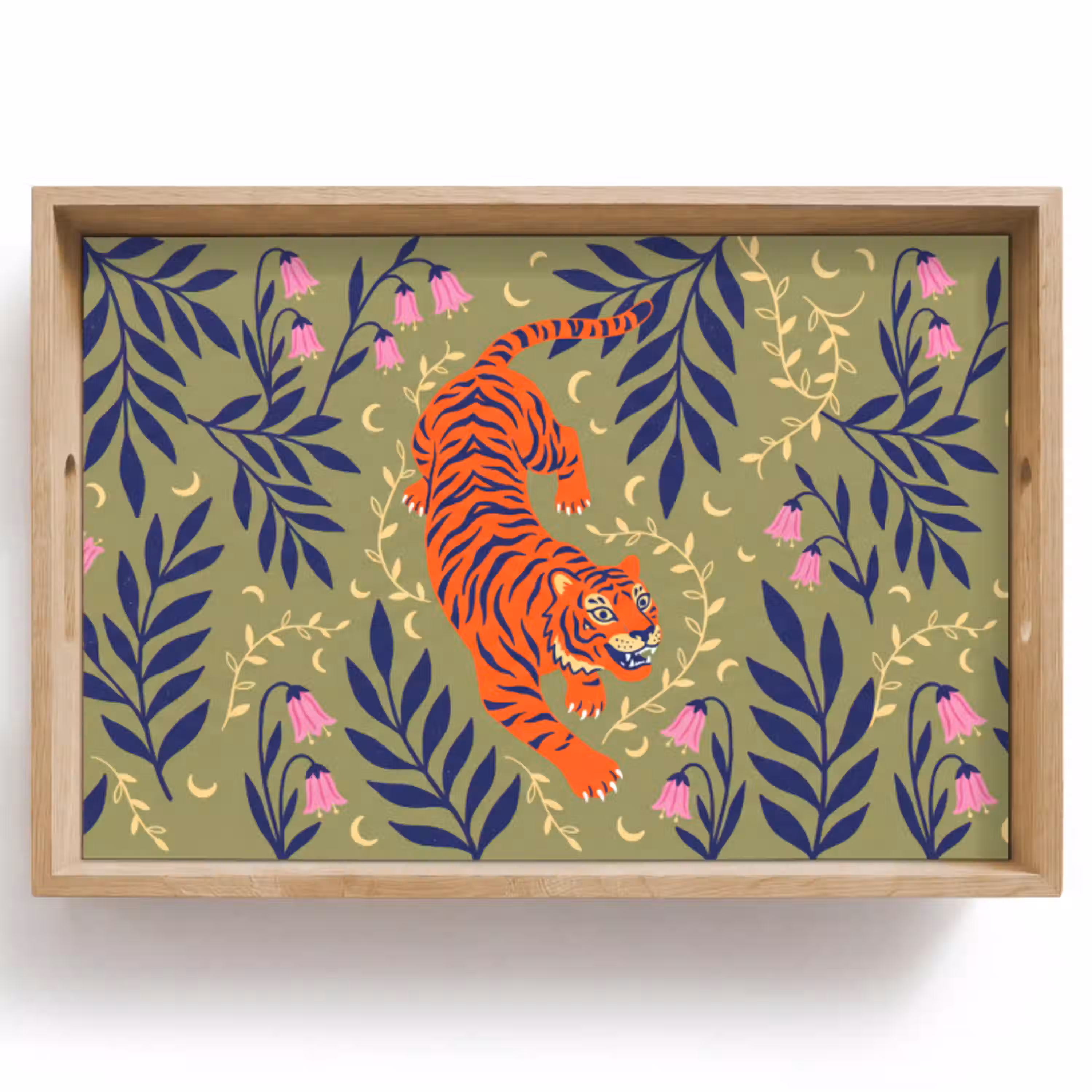 Tijger - Bladeren - Dieren - Illustratie - Oranje Dienblad Rechthoek middel -z3d_shopping