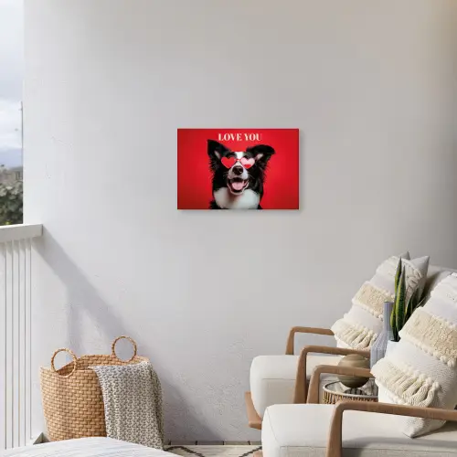 Hond - Hartjesbril - Loveyou - Rood Tuinposter op houten frame 2 cm dik klein -sfeer1