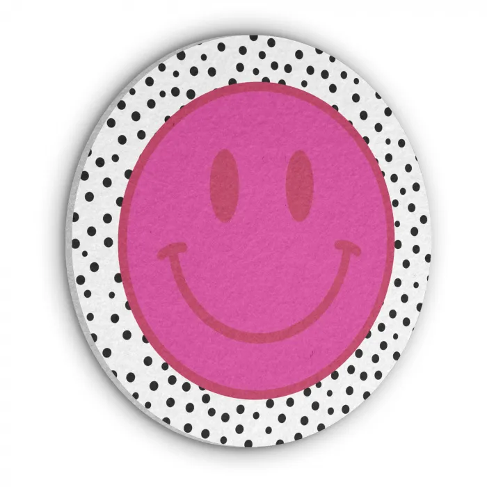 Smiley - Roze - Stippen Akoestische PET Vilt - Rond klein -3d