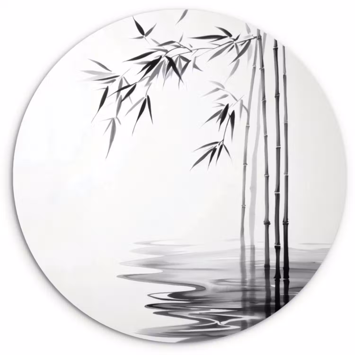 Muurcirkel - Bamboestammen - Water - Minimalistisch - Wit