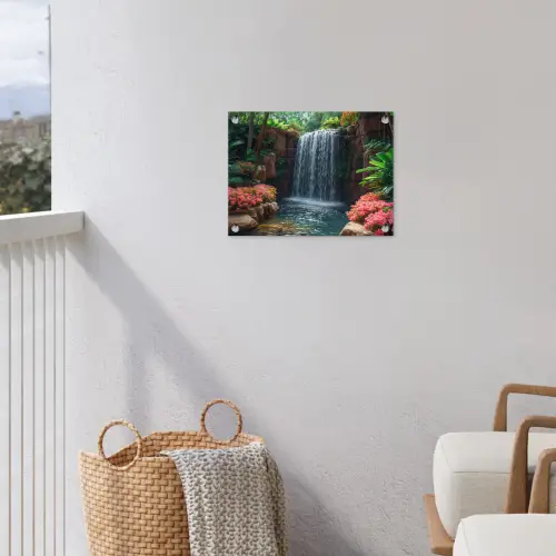 Waterval in Bloeiende Tropische Tuin tuinposter los doek klein -sfeer8