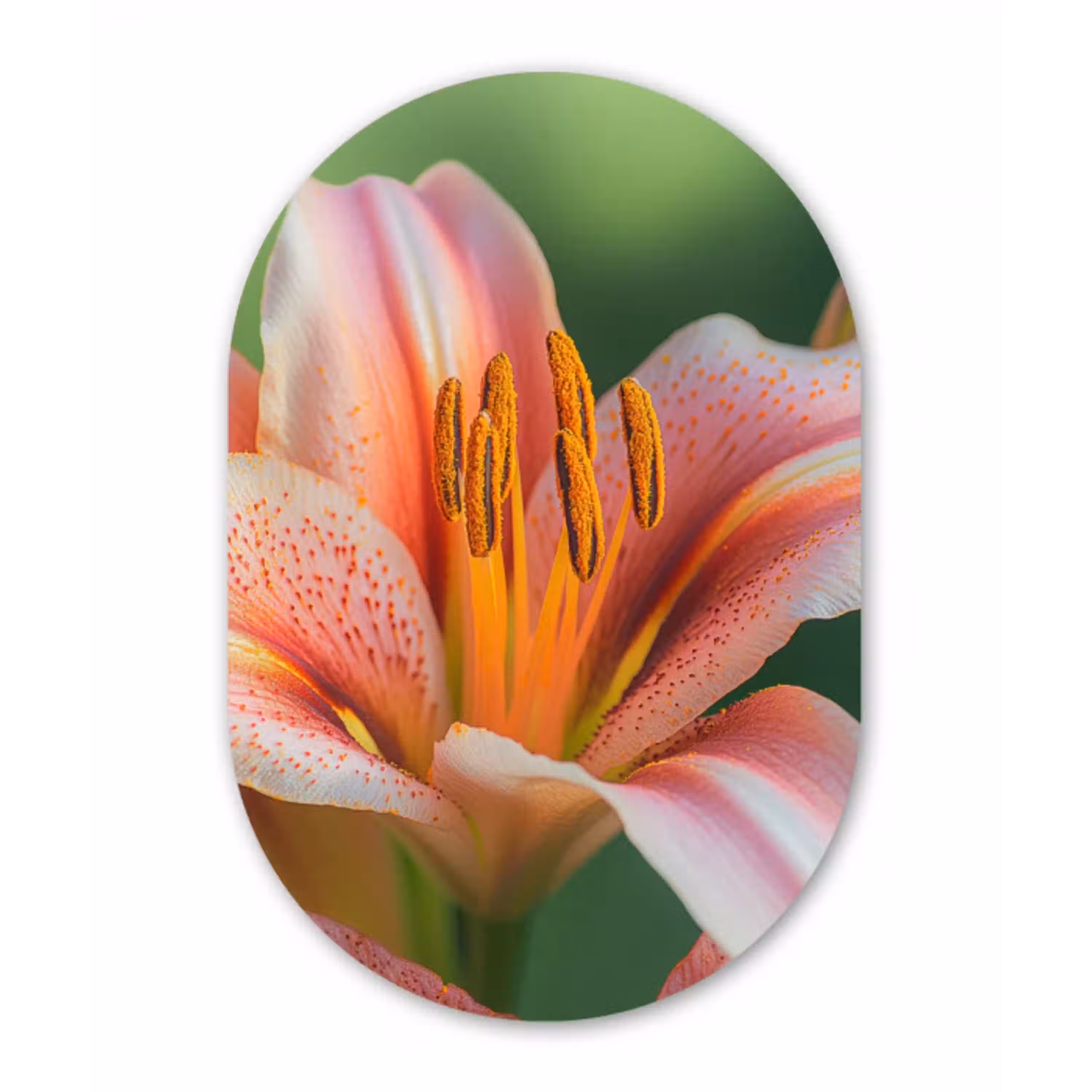Lelie - Close up - Lichtroze Wandcirkel Ovaal Aluminium middel -3d