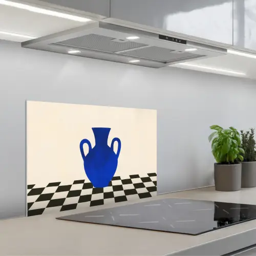 Vaas - Blauw - Geblokt - Modern keuken achterwand spatscherm klein -3d_schuin