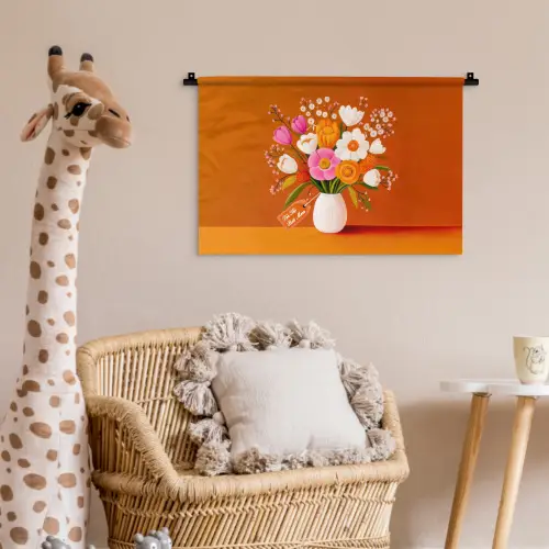 Vaas - Bloemen - Oranje Wandkleed katoen klein -wsfeer5_kind