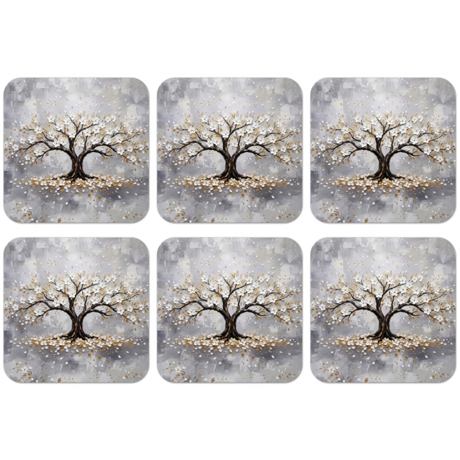 Boom - Bloemen - Natuur - Abstract - Wit onderzetter kurk middel -zkaufland3dotto