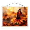 Vlinder - Bloemen - Oranje textielposter latten blank klein -3d