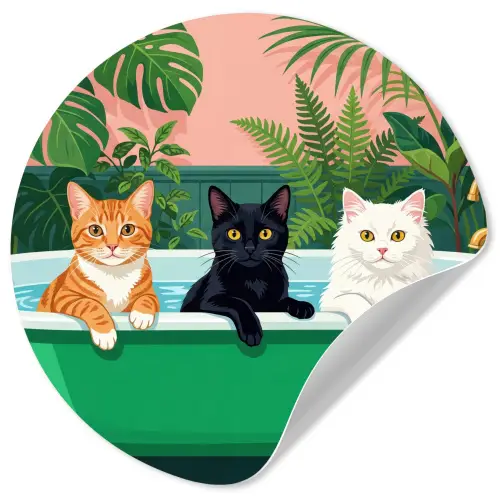 Badkamer - Kattenparade - Kleurrijk Wandcirkel behangsticker klein -3d