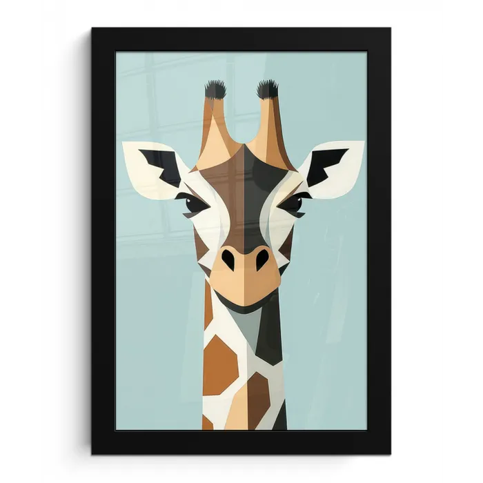 Giraffe - Illustratie - Bruin - Minimalistisch fotolijst zwart zonder passe partout klein -3d