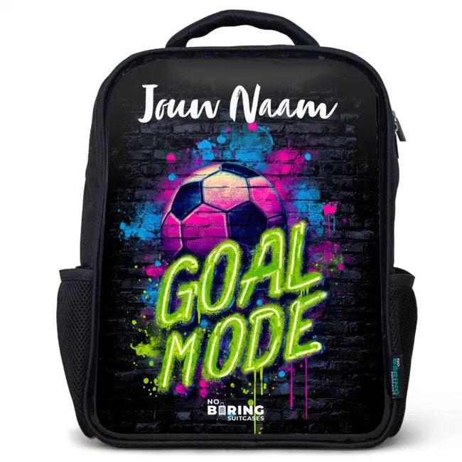 Rugzak kind met naam - Zwart - Neon - Graffiti - Voetbal - Kleurrijk