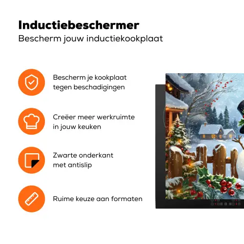 Sneeuwpop - Winterdorp - Kleurrijk Inductie beschermer vinyl 3mm klein -zzzzzzz-td-ups