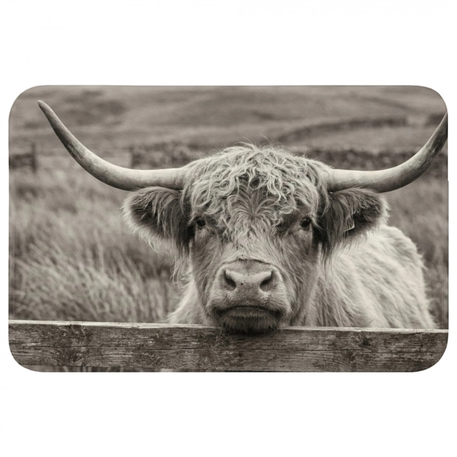 Schotse hooglander - Zwart - Wit - Hout Badmat klein -3d