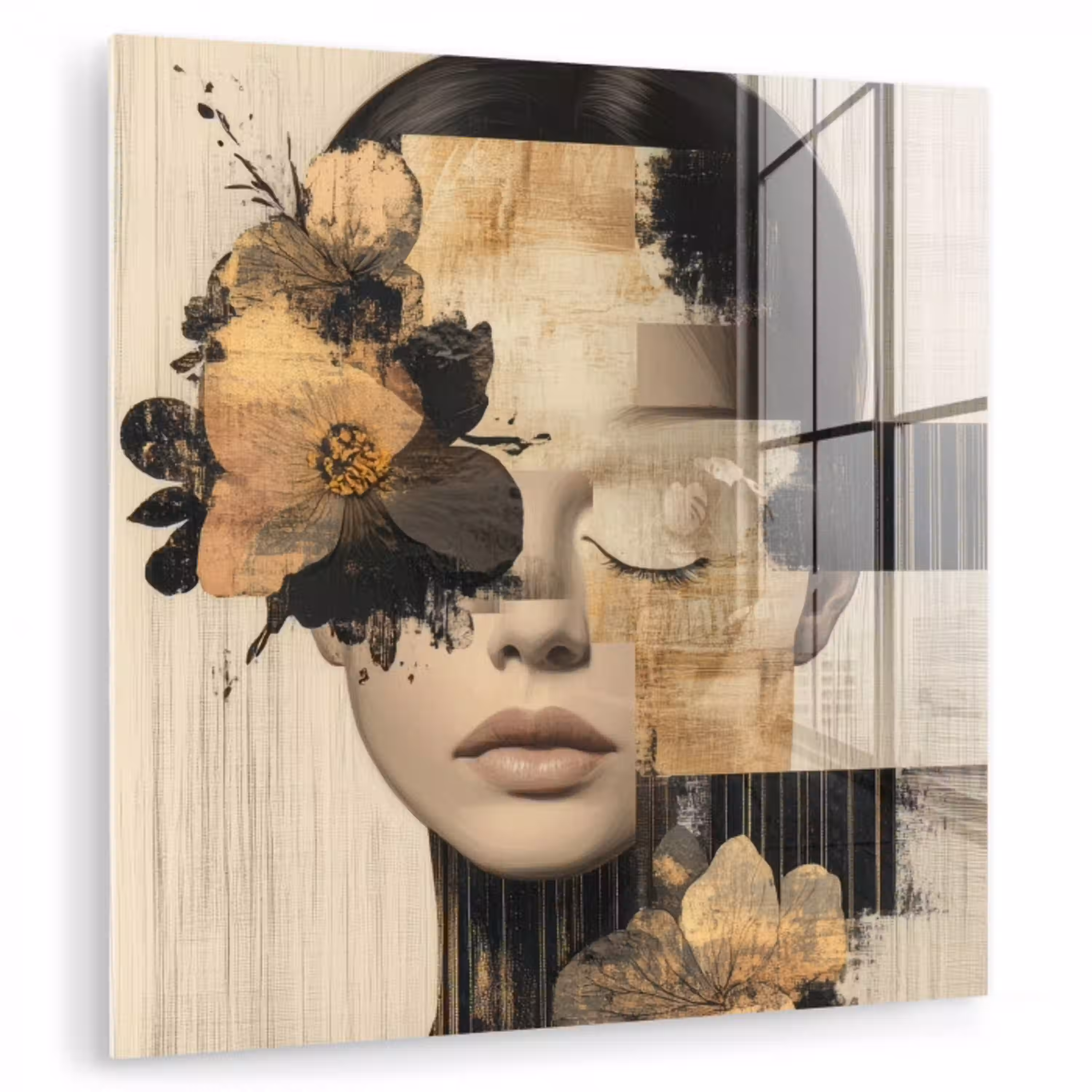 Gezicht - Bloemen - Zwart - Vrouw plexiglas 5mm klein -zzzproduct_nieuw