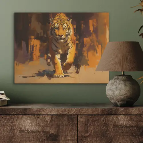 Tijger - Geschilderd - Oranje - Penseelstreken PET vilt klein -sfeer2