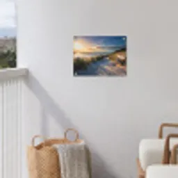 Zonsondergang - Strand - Duin - Gras - Bank tuinposter los doek klein -sfeer8