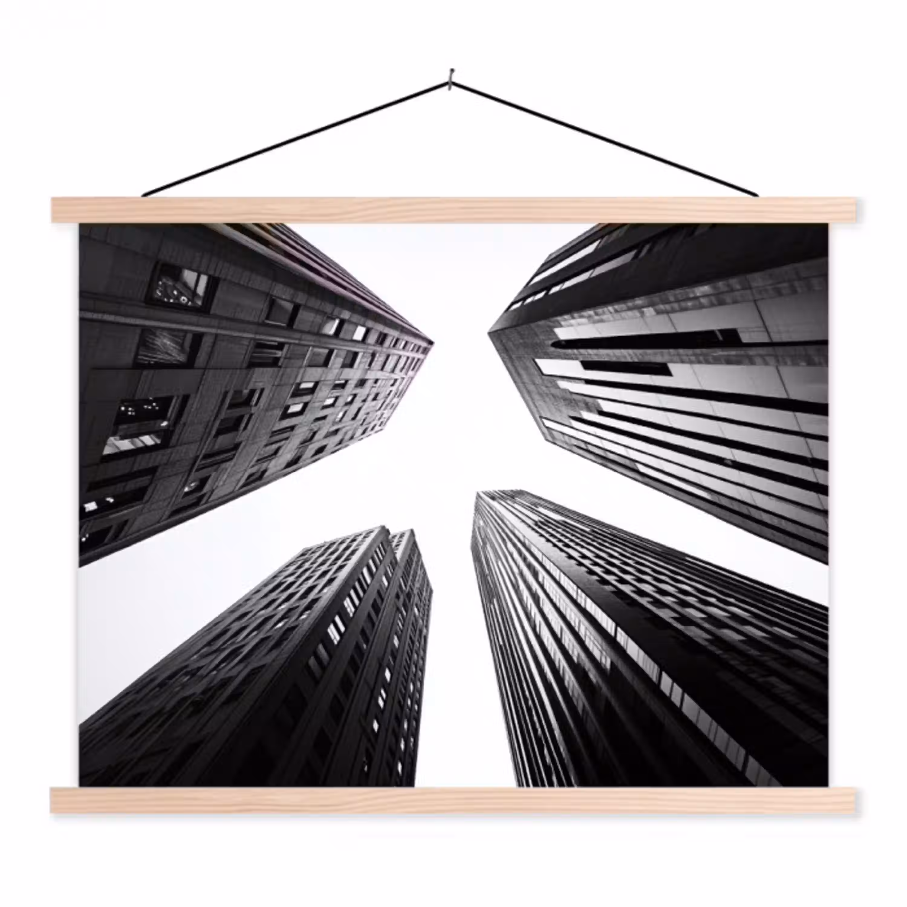 Gebouwen - Lucht - Zwart textielposter latten blank klein -3d