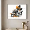 Piano - Oranje - Zwart - schets lijnen Textielframe zwart klein -sfeer2