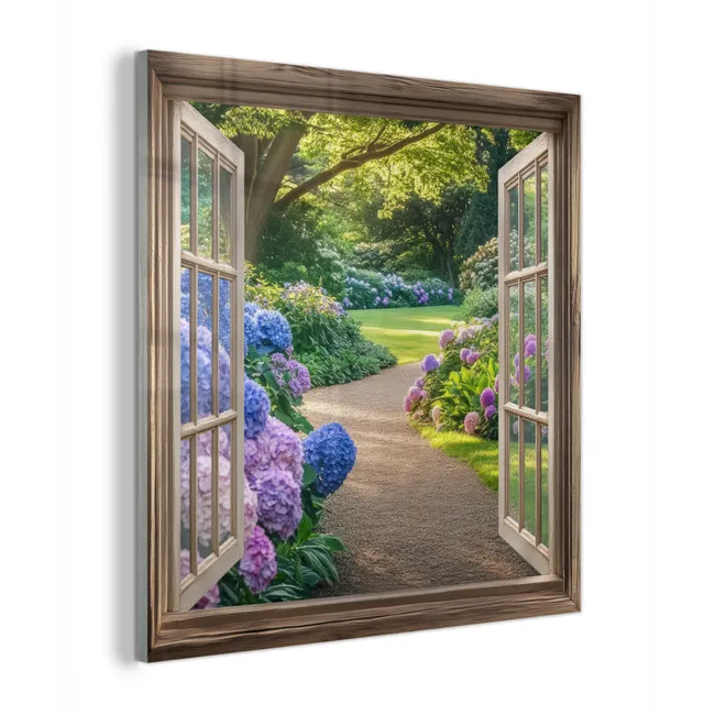 Doorkijk - Tuin - Raam - Hortensia - Bloemen plexiglas 5mm klein -z3d