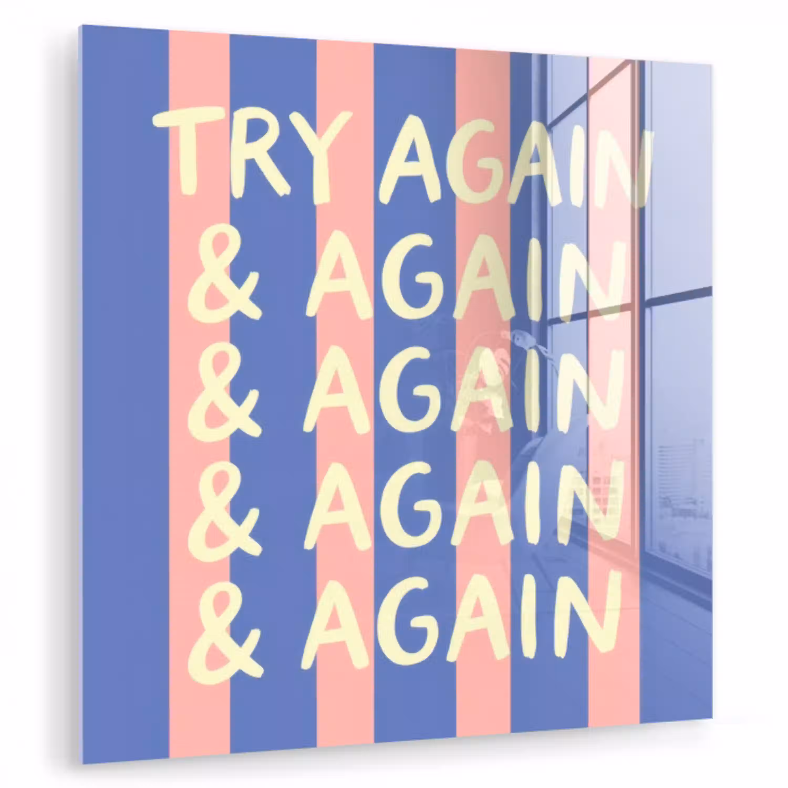 Try again - Strepen - Roze - Verticaal - Blauw plexiglas 5mm klein -zzzproduct_nieuw