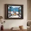 Doorkijk - Winter - Landschap - Huisje - Bergen Textielframe zwart klein -sfeer3