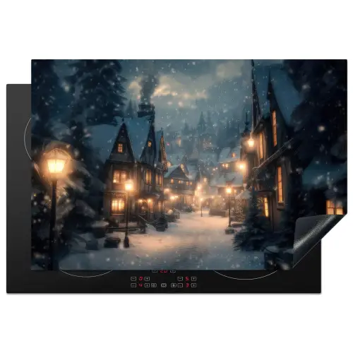 Winterdorp - Sneeuw - Donker Inductie beschermer vinyl 3mm klein -3d