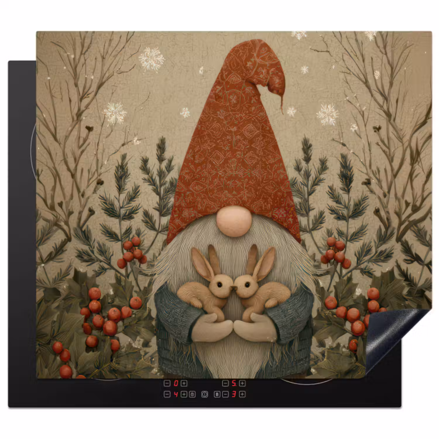 Inductie beschermer - Kerstgnome - Konijntjes - Kleurrijk