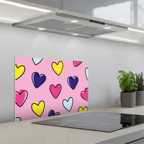 Hartjes - Valentijn - Patroon - Kleurrijk keuken achterwand spatscherm klein -3d_schuin