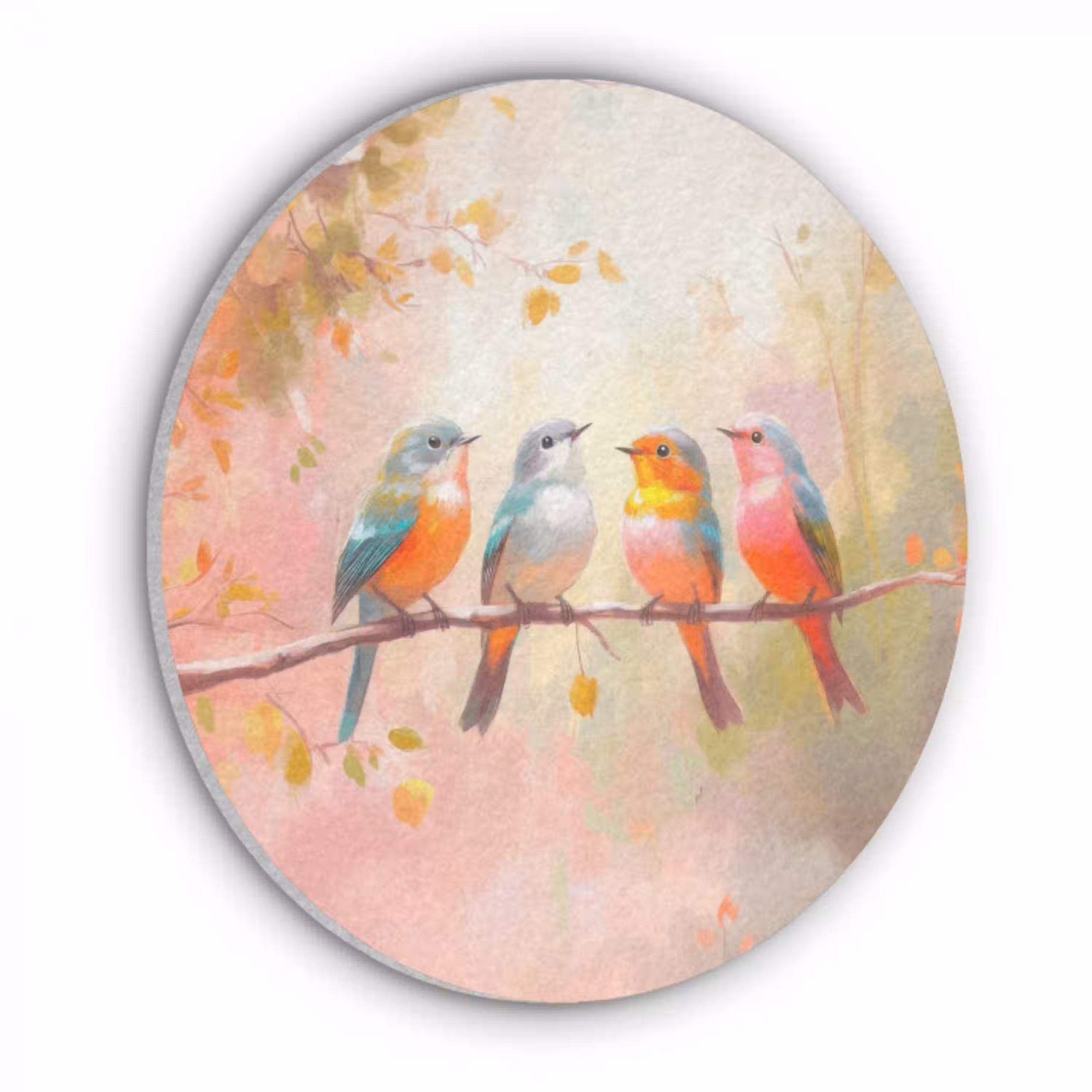 Vogels - Kleurrijk - Tak Akoestische PET Vilt - Rond klein -3d