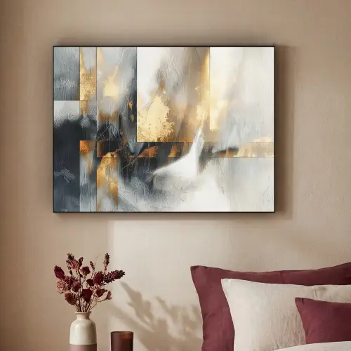 Kunst - Goud - Zilver - Abstract Textielframe zwart klein -sfeer1