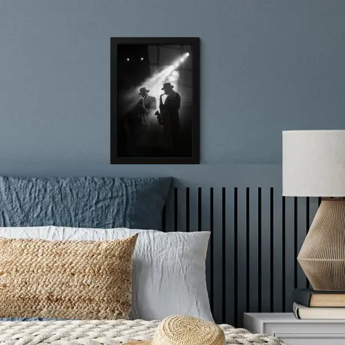 Saxofonisten - Hoeden - Rook - Licht fotolijst zwart zonder passe partout klein -sfeer3