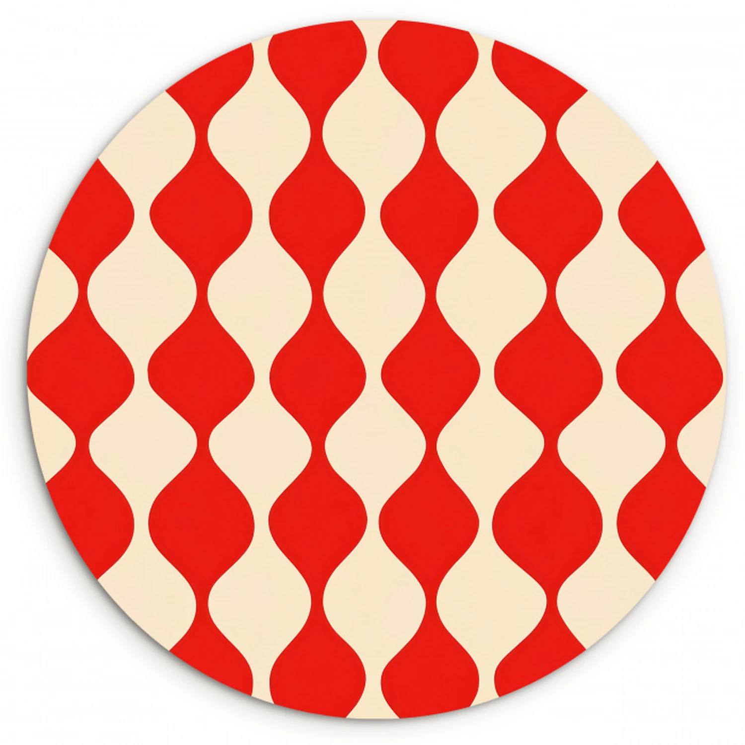 Golvend patroon - Retro - Rood - Beige Wandcirkel kunststof plaat 5mm dik klein 188 -3d