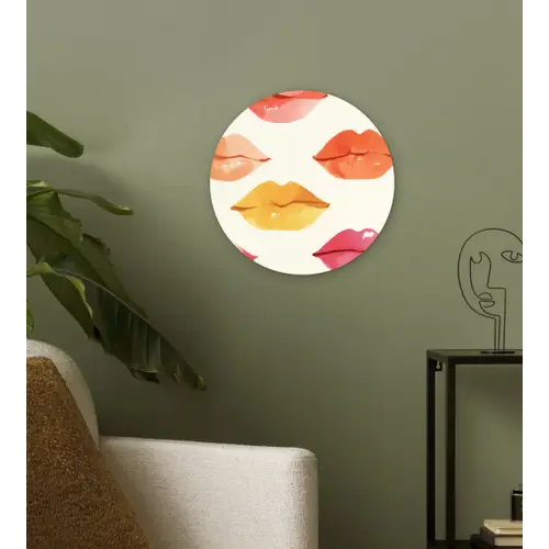 Lippen - Kleurrijk - Glanzend Wandcirkel kunststof plaat 5mm dik klein -sfeer3