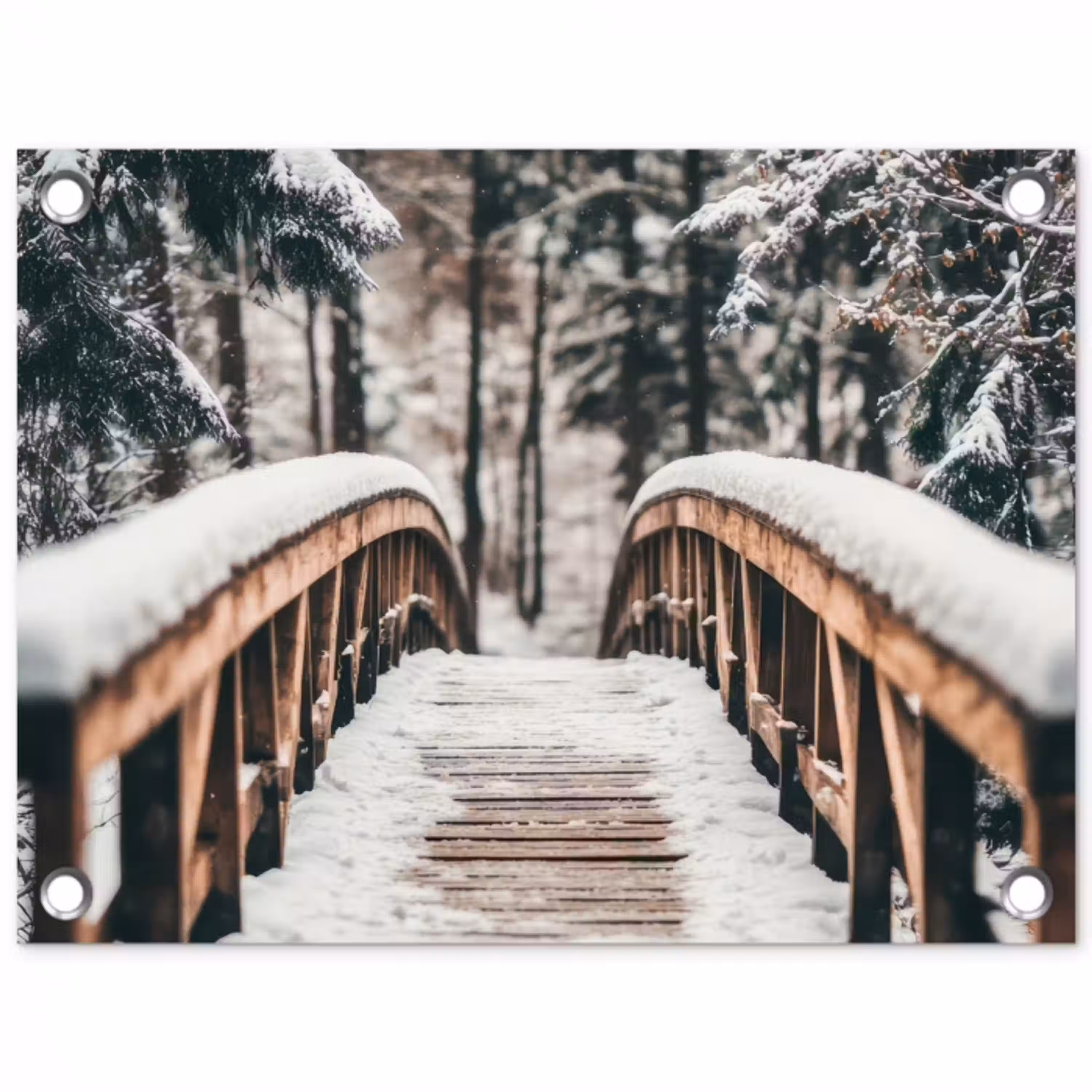 Brug - Winterlandschap - Bos - Natuur - Sneeuw tuinposter los doek klein -3d