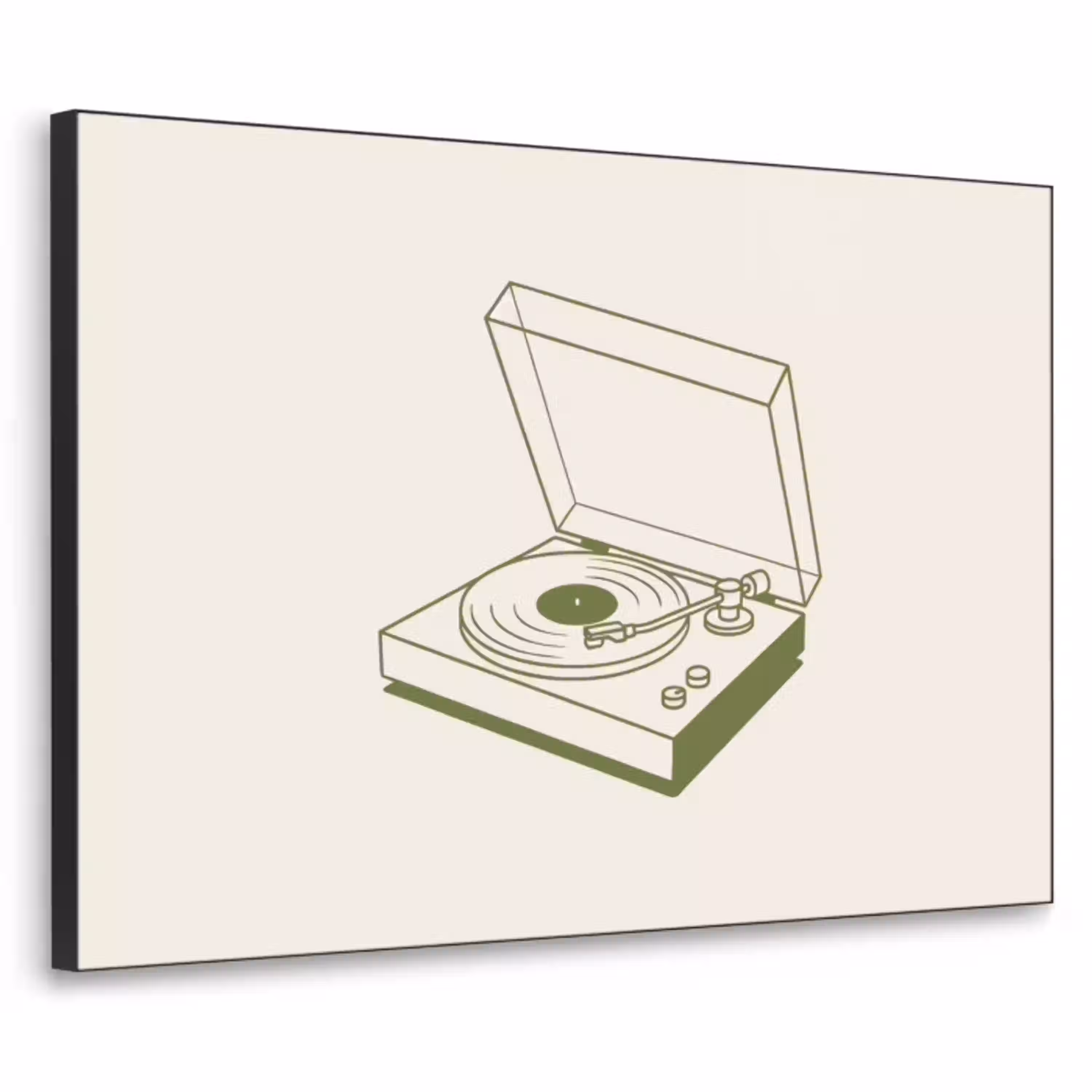 Platenspeler - Vinyl - Muziek - Minimalistisch - Groen Textielframe zwart klein -3d