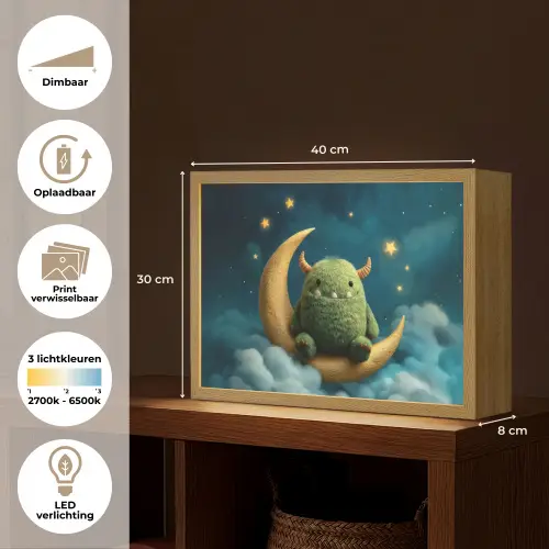 Monster - Groen - Maan - Wolken Light Box met batterij (Wandlamp kind) middel -USP_websiteoverzichtNL