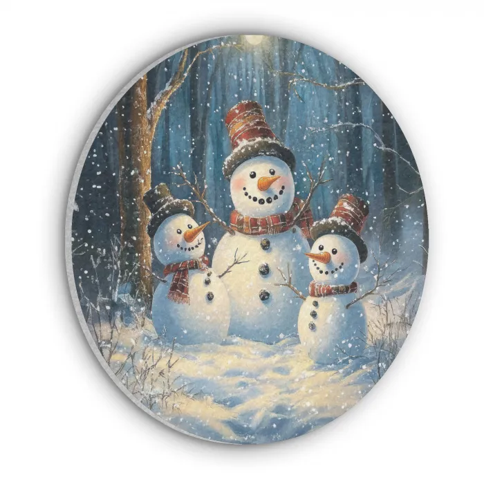 Sneeuwpop - Sneeuw - Winter - Bos Akoestische PET Vilt - Rond klein -3d