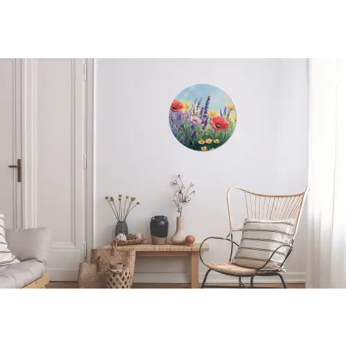 Weide - Bloemen - Kleurrijk Wandcirkel aluminium klein -woonkamer