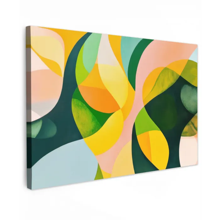 Abstract - Geel - Roze - Groen Tuinposter op houten frame 2 cm dik klein -3d