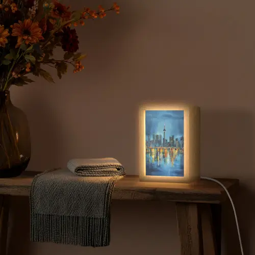 Skyline Toronto - Water - Stadslichten - Toren Light Box met kabel (Tafellamp) klein -sfeer4