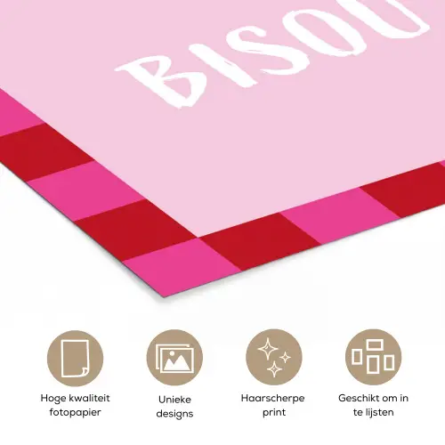 Kiss - Roze - Frans - Valentijn poster papier klein -closeup_NL