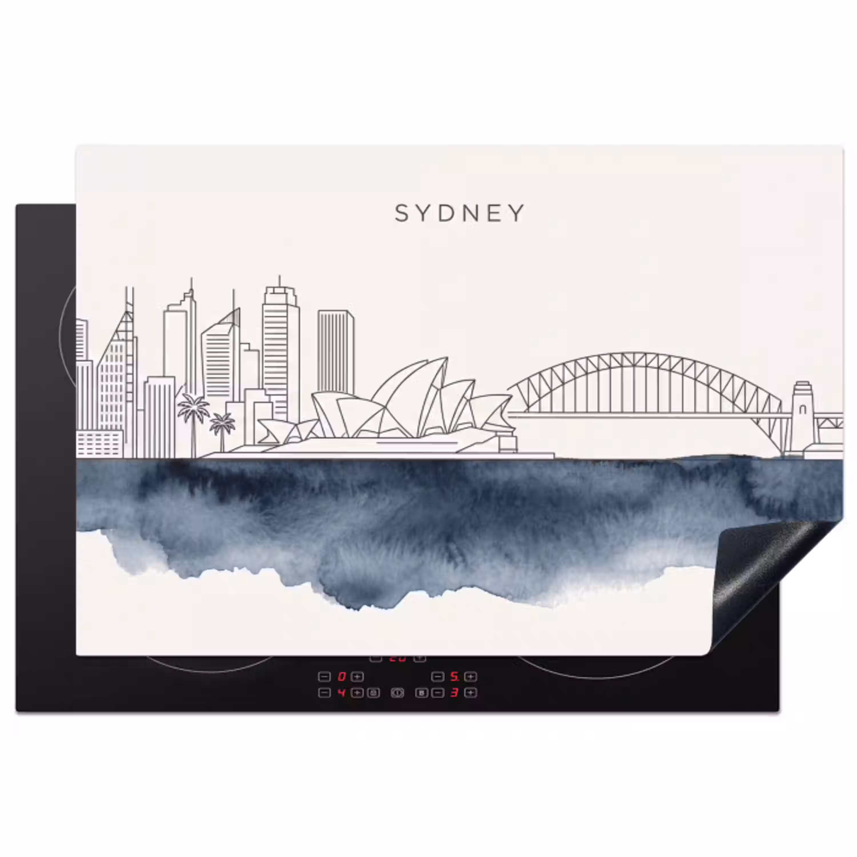Stad - Skyline - Architectuur - Minimalistisch - Blauw Inductie beschermer vinyl 3mm klein -3d