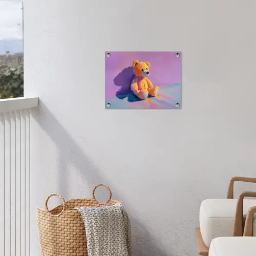 Teddybeer - Schaduw - Penseelstreken - Paars tuinposter los doek klein -sfeer8