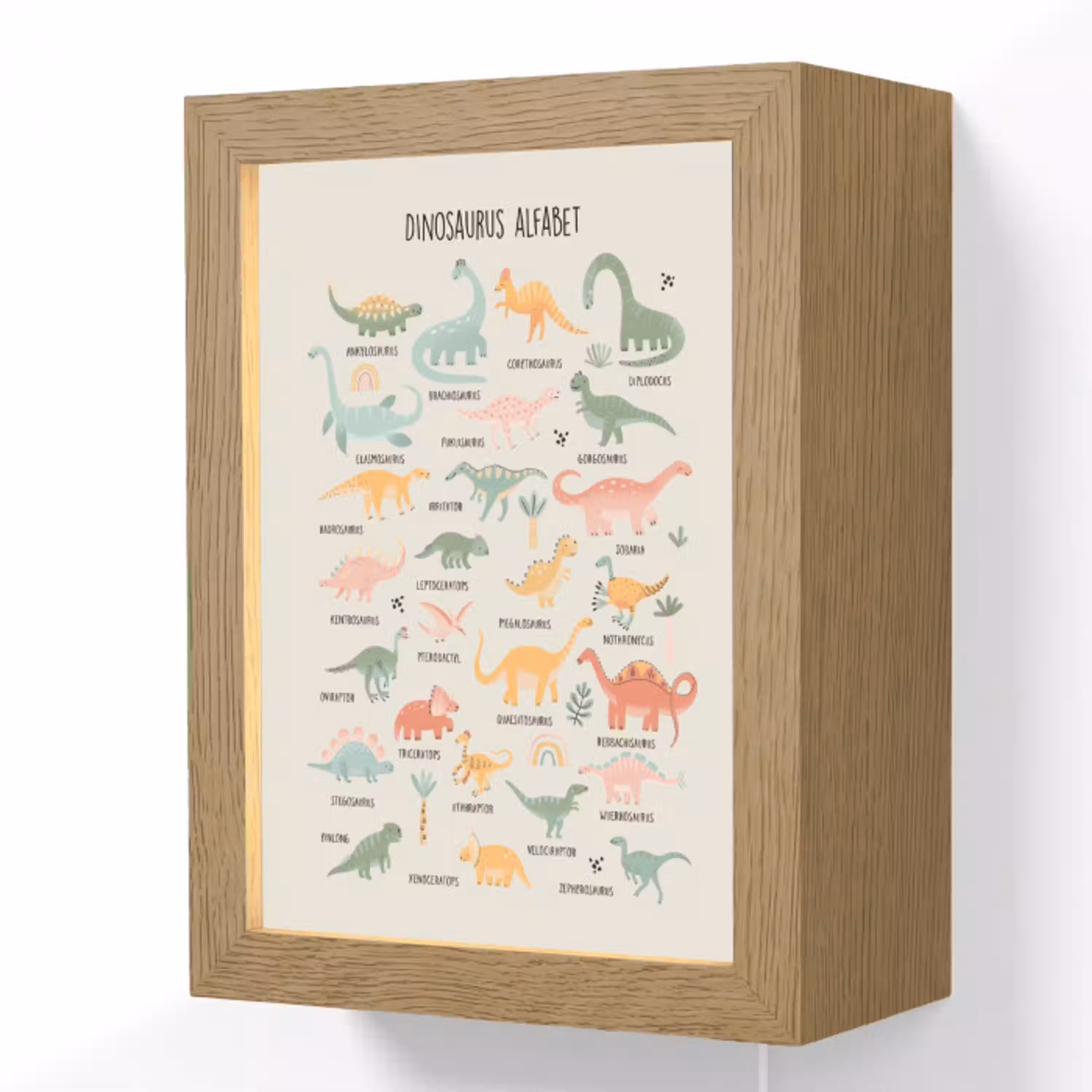 Dinosaurus alfabet - Leren voor kinderen - Dino's - Educatief Light Box met kabel (Wandlamp kind) klein -3d