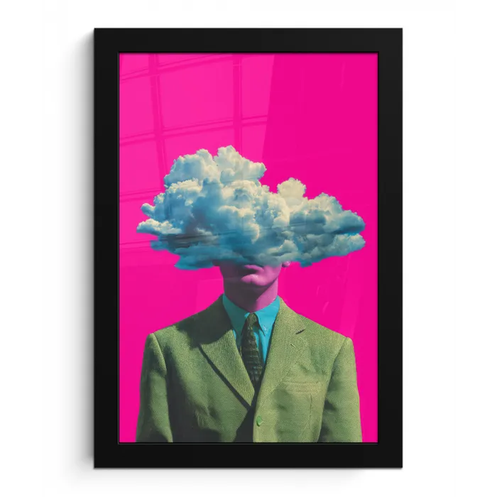 Man - Pak - Wolk - Roze fotolijst zwart zonder passe partout klein -3d