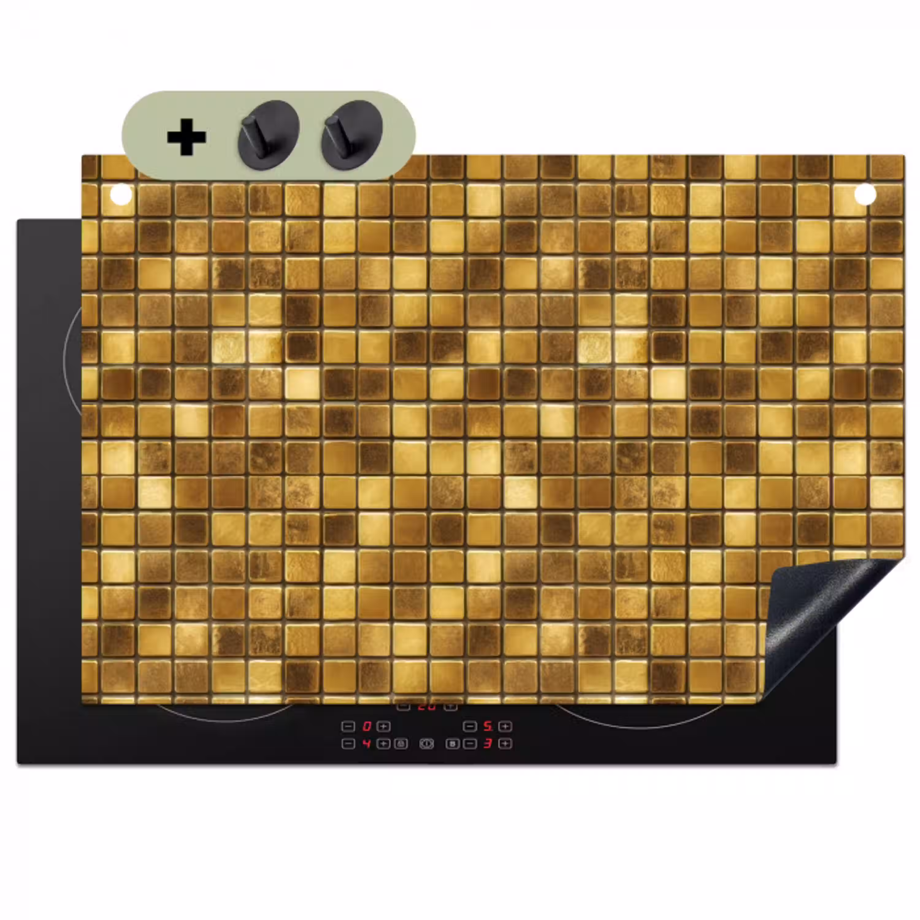 Tegels - Mozaïek - Luxe - Warm Goud Inductie beschemer met haakjes klein 777 -3d