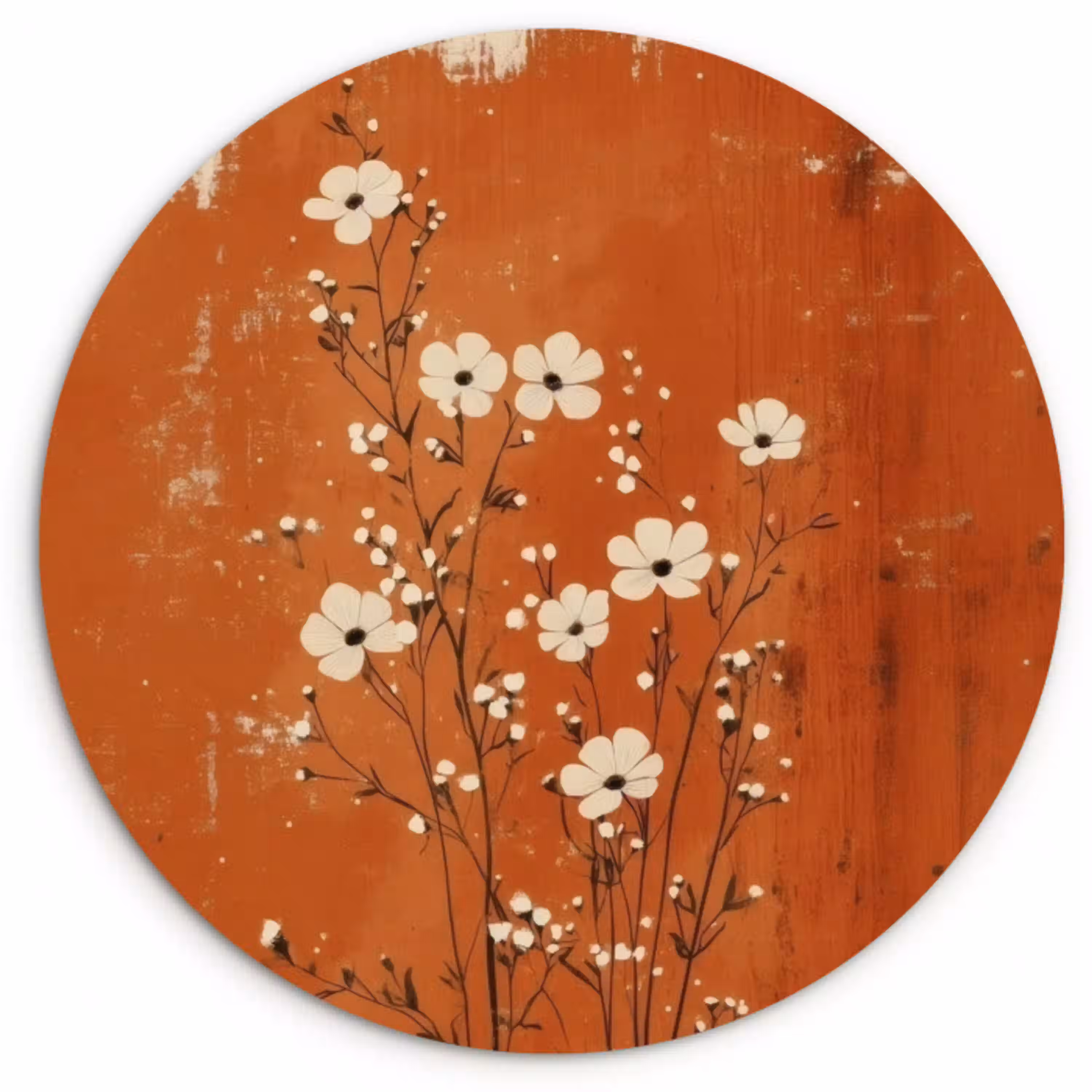 Bloemen - Wit - Subtiel - Roestkleur Wandcirkel plexiglas klein -3d
