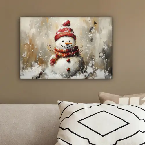 Sneeuwpop - Winter - Sneeuw - Beige canvas 2cm klein -sfeer3