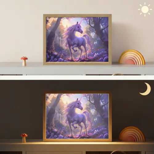 Eenhoorn - Paars - Sprookje - Fantasy dier Light Box met batterij (Wandlamp kind) middel -sfeer3_kind