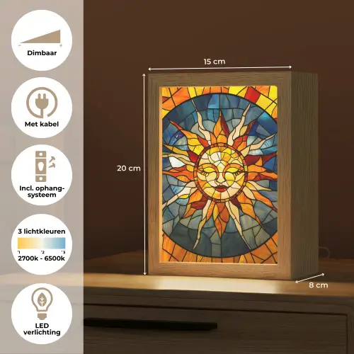Mozaïek - Zon - Geel - Cirkel Light Box met kabel (Tafellamp) klein -USP_NL