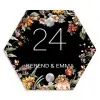 Bloemen - Zwart - Klassiek Naambord Hexagon klein -3d